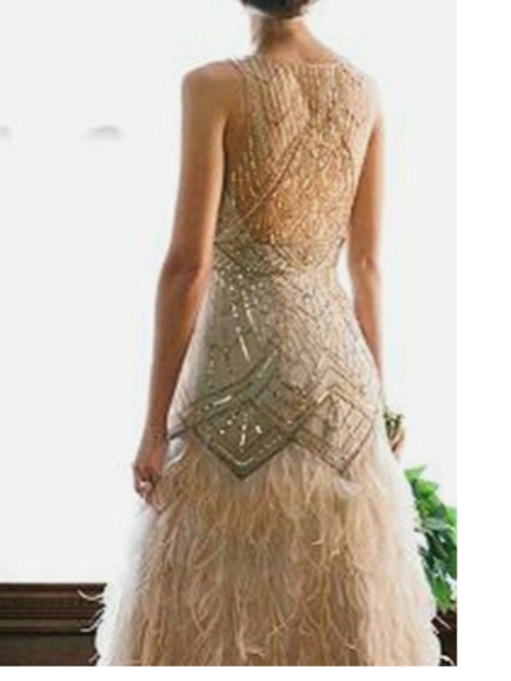 Sue Wong Rare Feather Petal Gown Champagne Silver 2 xs - Picture 3 of 8